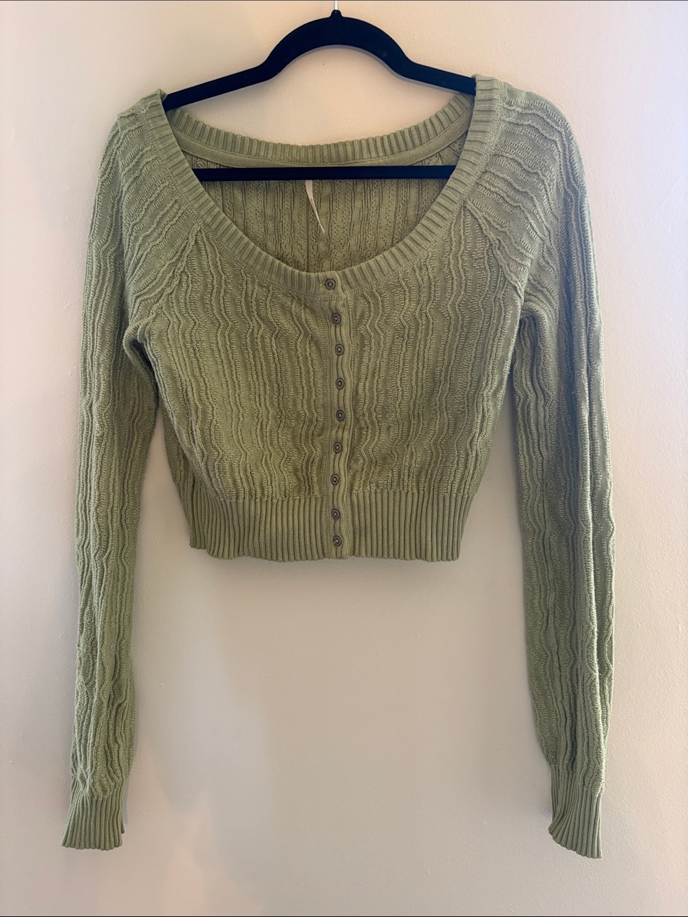 Free People Sage Green Cropped Cable Cardigan